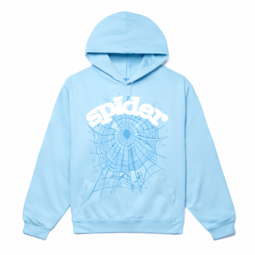 Sp5der Hoodie Collection – Graphic Streetwear Pullover Hoodies featuring spider web graphic in light blue.