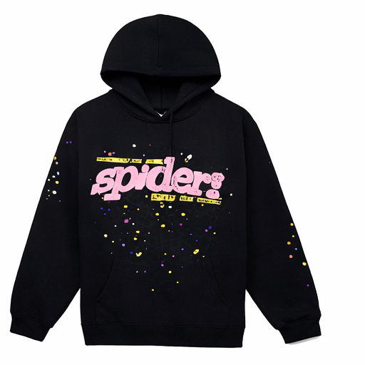 Sp5der Hoodie Collection – Graphic Streetwear Pullover Hoodies featuring a black hoodie with colorful graphic design.